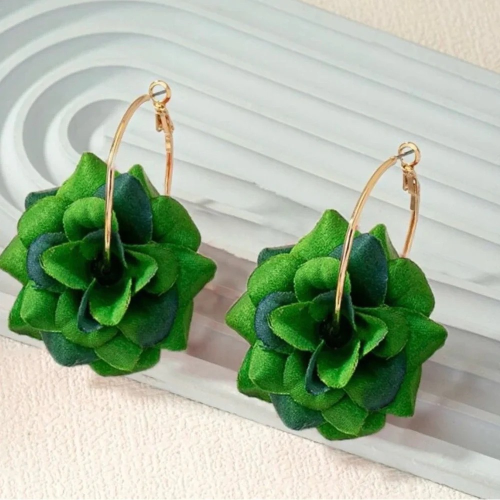 Green Floral Hoop Earrings. St Patrick’s day